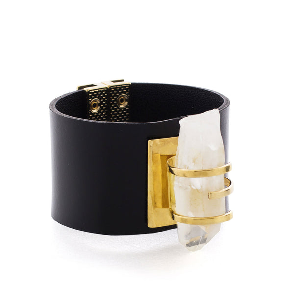 rock crystal & leather gold bracelet - francesca romana diana