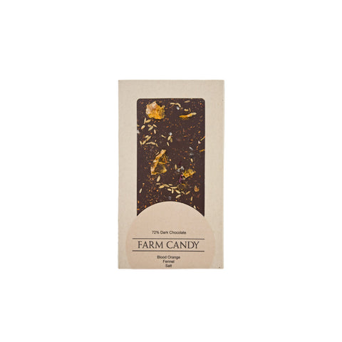 blood orange fennel salt gourmet dark chocolate bar - farm candy