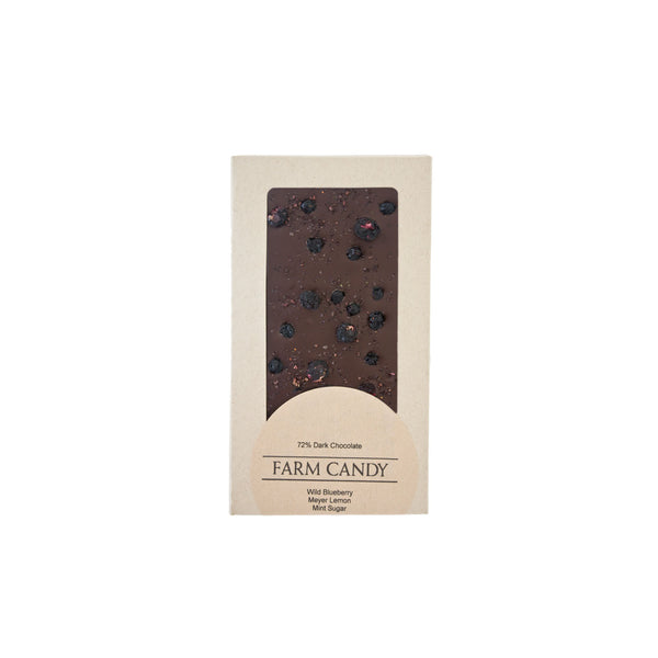wild blueberry meyer lemon mint 72% dark chocolate bar - farm candy