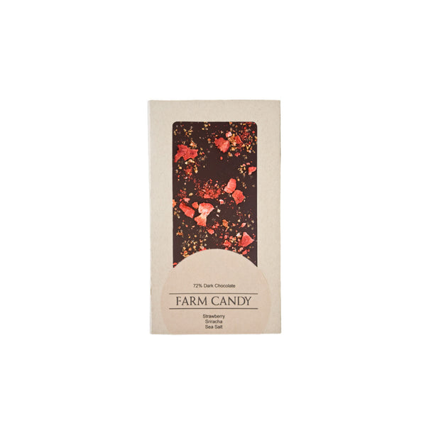 strawberry sriracha salt 72% dark chocolate bar - farm candy